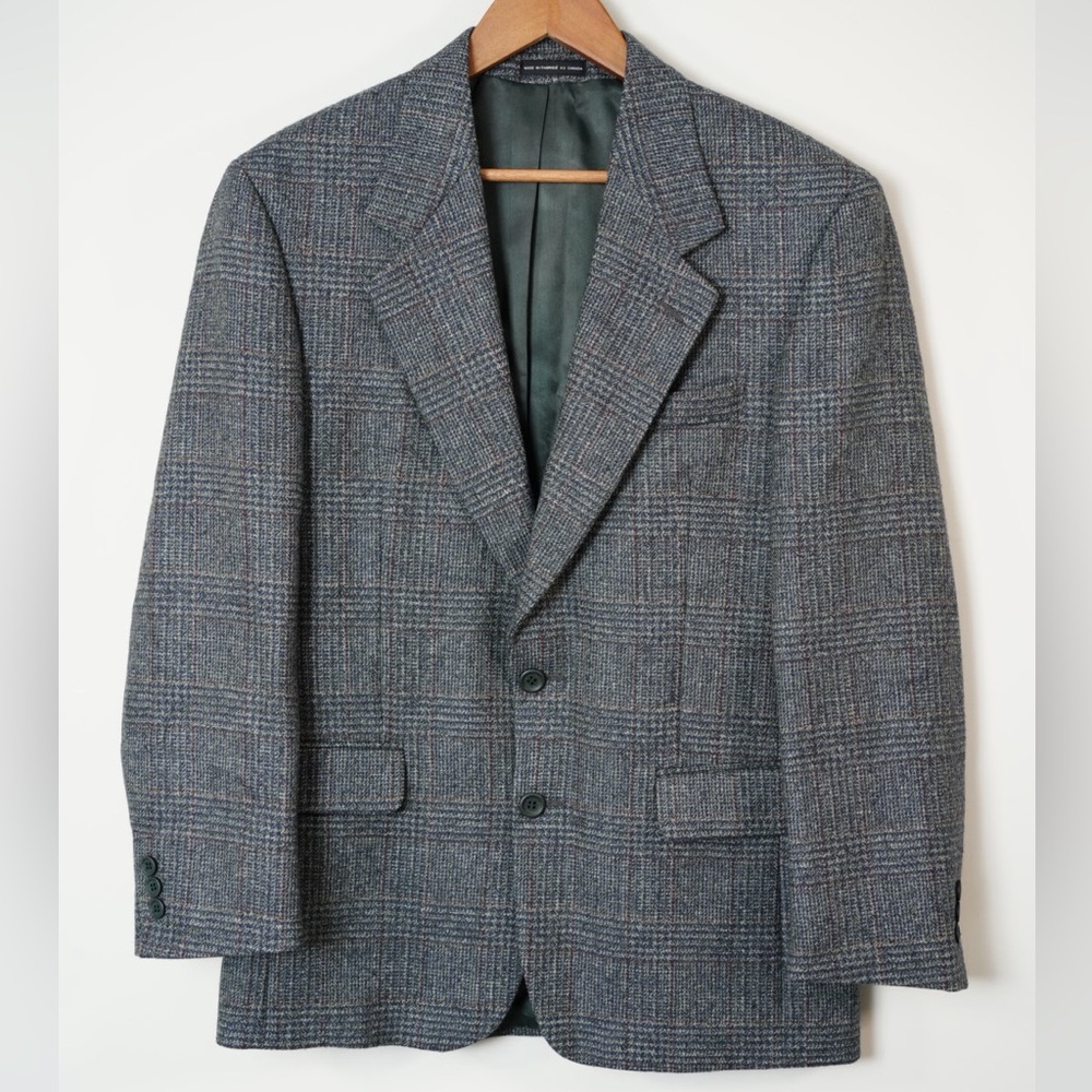 Vintage Wool Blazer glen check gray 36 short made in Canada union made